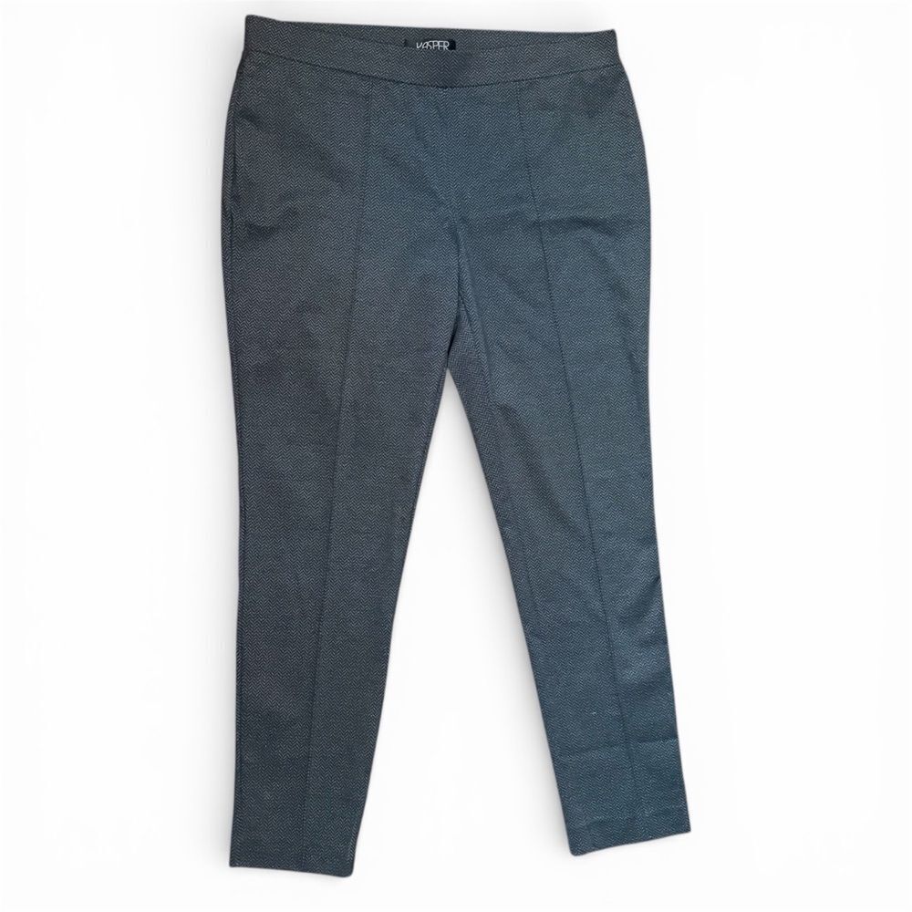 KASPER Classic Pull On Slim Stretch Herringbone Pants Workwear Charcoal Grey 14 - Picture 1 of 9